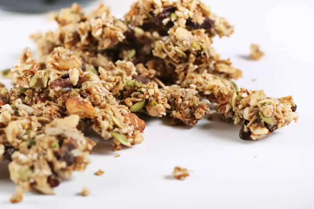granola chunks laid out on table