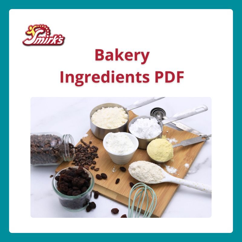 Bakery Ingredients download graphic. An array bakery ingredients in measuring scoops